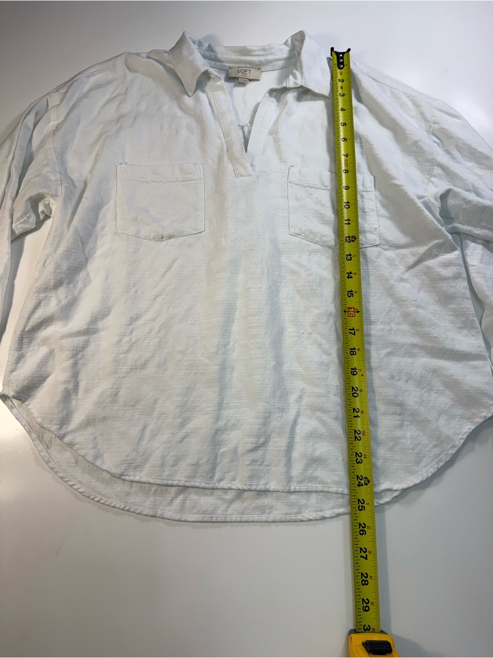 LOFT Cotton Blend White Button-Front Popover Blouse - Picture 3 of 7